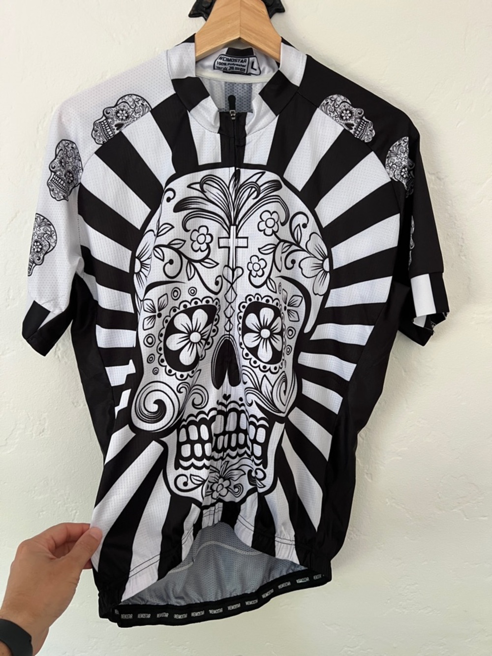Men's Black & White Sugar Skull Cycling Jersey